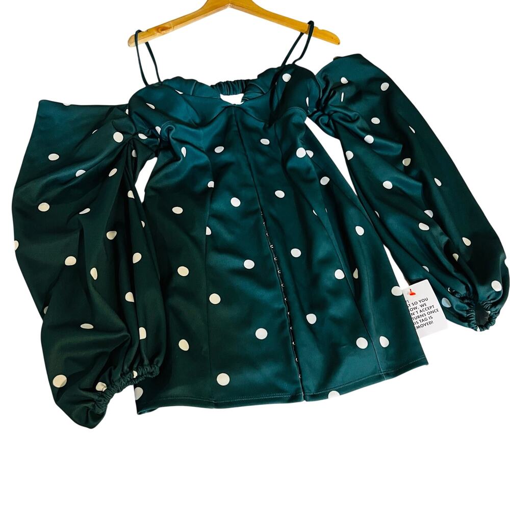 ASOS Polka Dot Cold Shoulder Dress Size 10 Green Cream NWT - Picture 4 of 8